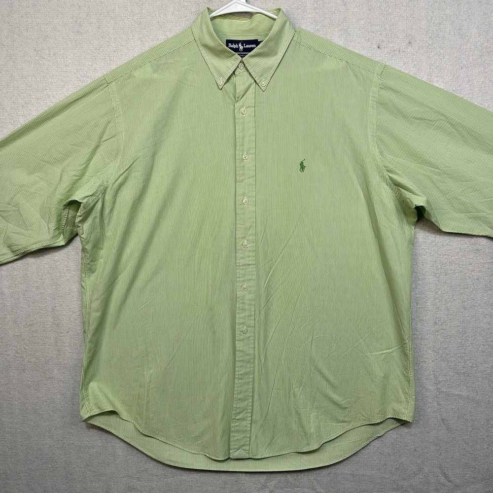 Ralph Lauren Yarmouth Men's 17.5 34/35 Button Down Long Sleeve Shirt Green Strip